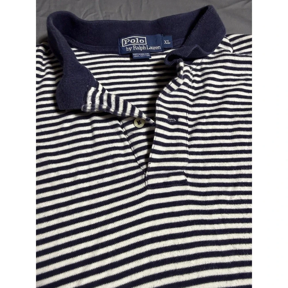 Polo Ralph Lauren Polo Shirt Mens XL Navy White Good Striped Short Sleeve
